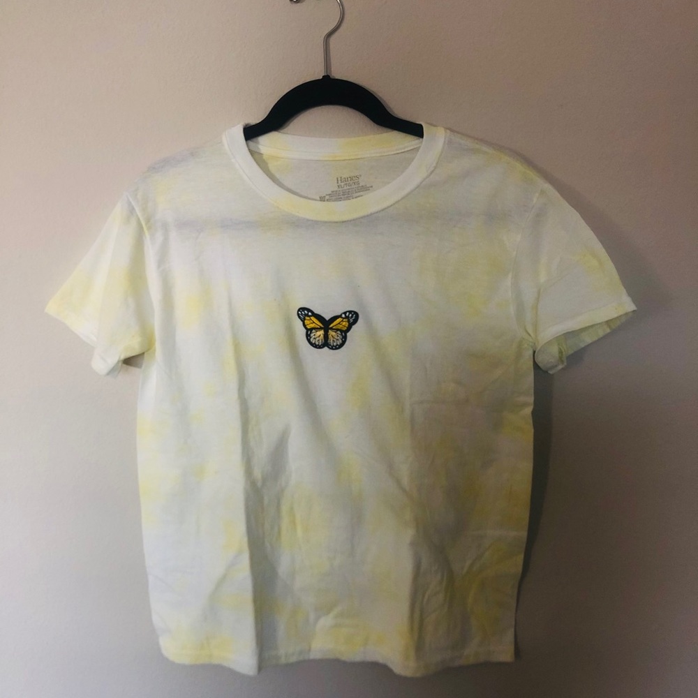 Yellow butterfly tie dye tee
